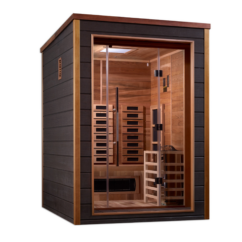 Golden Designs Nora 2 Person Outdoor-Indoor PureTech™ Hybrid Full Spectrum Sauna (GDI-8222-01) - Canadian Red Cedar Interior